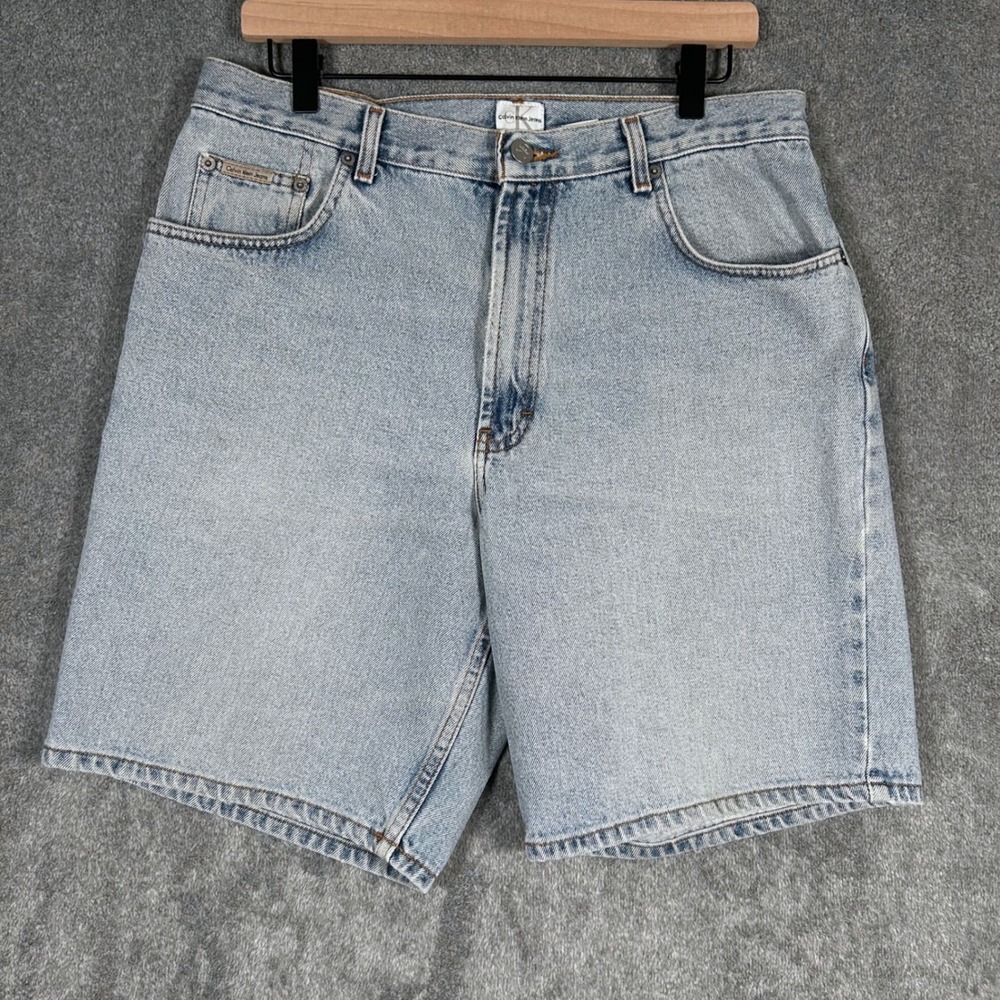 VTG Calvin Klein Jeans Shorts 90s Mens 32 Easy Fit Stone Light Wash 9" Inseam